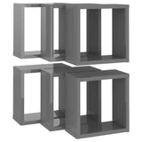 Wall Cube Shelves 6 pcs High Gloss Grey 30x15x30 cm - 45-Degree Angle
