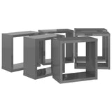 Wall Cube Shelves 6 pcs High Gloss Grey 30x15x30 cm - Rear View