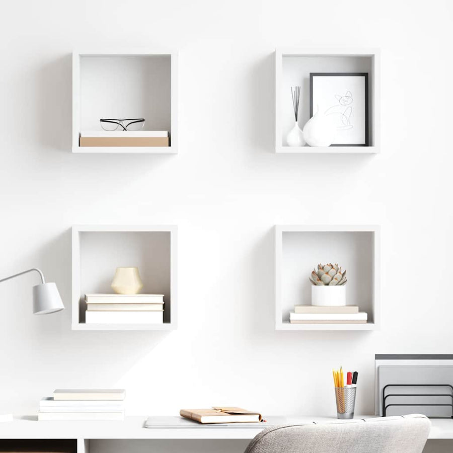 Wall Cube Shelves 4 pcs White 26x15x26 cm