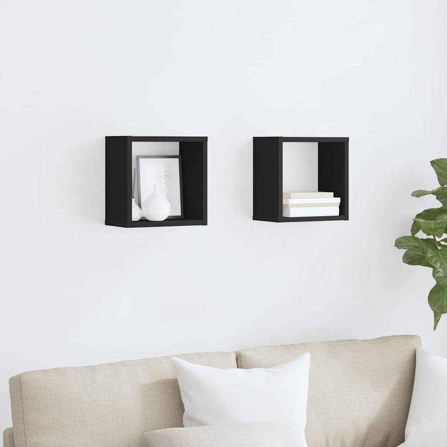Wall Cube Shelves 2 pcs Black 26x15x26 cm