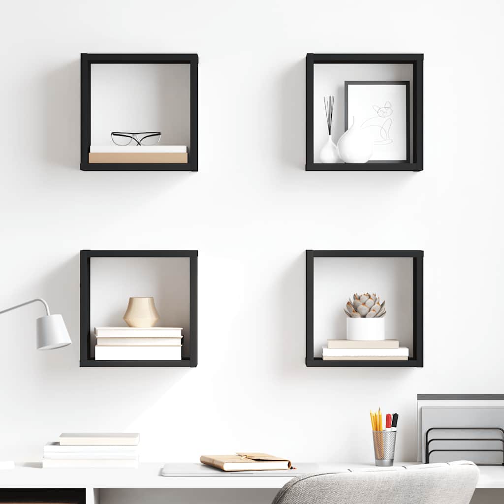 Wall Cube Shelves 4 pcs Black 26x15x26 cm