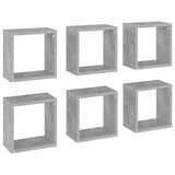 Wall Cube Shelves 6 pcs Concrete Grey 26x15x26 cm - Front View