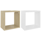 Wall Cube Shelves 2 pcs White and Sonoma Oak 26x15x26 cm - Front View