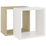 Wall Cube Shelves 2 pcs White and Sonoma Oak 26x15x26 cm - Rear View