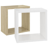 Wall Cube Shelves 2 pcs White and Sonoma Oak 26x15x26 cm - Close-Up Angle