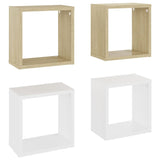 Wall Cube Shelves 4 pcs White and Sonoma Oak 26x15x26 cm - Front View