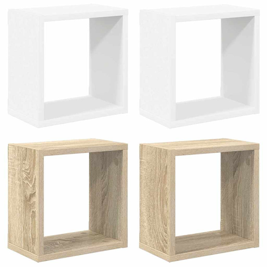 Wall Cube Shelves 4 pcs White and Sonoma Oak 26x15x26 cm