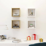 Wall Cube Shelves 4 pcs White and Sonoma Oak 26x15x26 cm - Side View