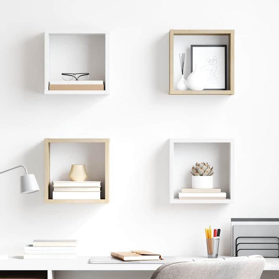 Wall Cube Shelves 4 pcs White and Sonoma Oak 26x15x26 cm