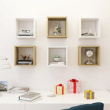 Wall Cube Shelves 6 pcs White and Sonoma Oak 26x15x26 cm - Side View