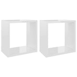 Wall Cube Shelves 2 pcs High Gloss White 26x15x26 cm - Front View