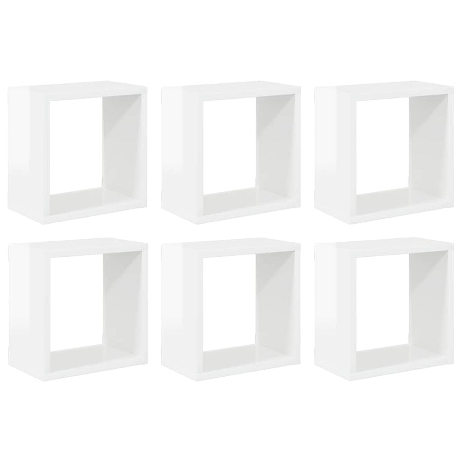 Wall Cube Shelves 6 pcs High Gloss White 26x15x26 cm