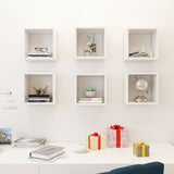 Wall Cube Shelves 6 pcs High Gloss White 26x15x26 cm - Side View
