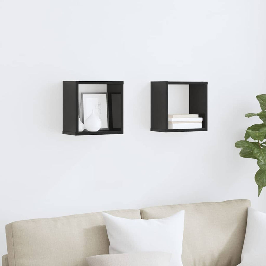 Wall Cube Shelves 2 pcs High Gloss Black 26x15x26 cm