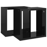 Wall Cube Shelves 2 pcs High Gloss Black 26x15x26 cm - 45-Degree Angle