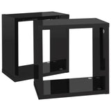 Wall Cube Shelves 2 pcs High Gloss Black 26x15x26 cm - Rear View