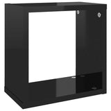 Wall Cube Shelves 2 pcs High Gloss Black 26x15x26 cm - Close-Up Angle