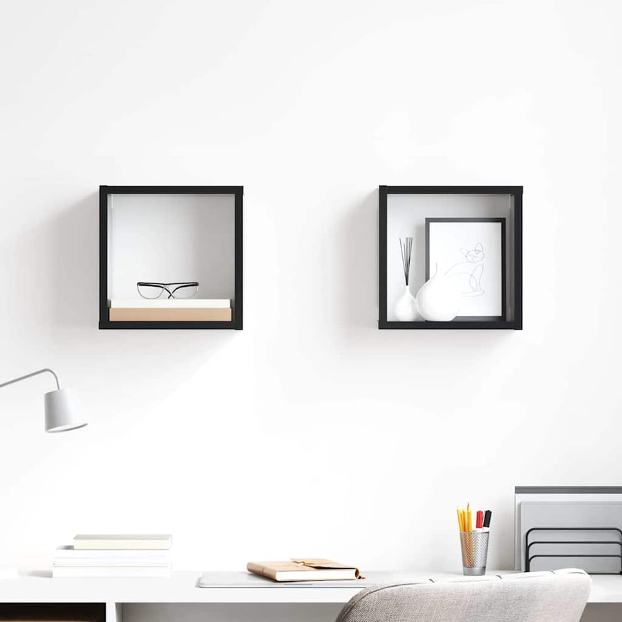 Wall Cube Shelves 2 pcs High Gloss Black 26x15x26 cm