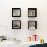 Wall Cube Shelves 4 pcs High Gloss Black 26x15x26 cm - Side View