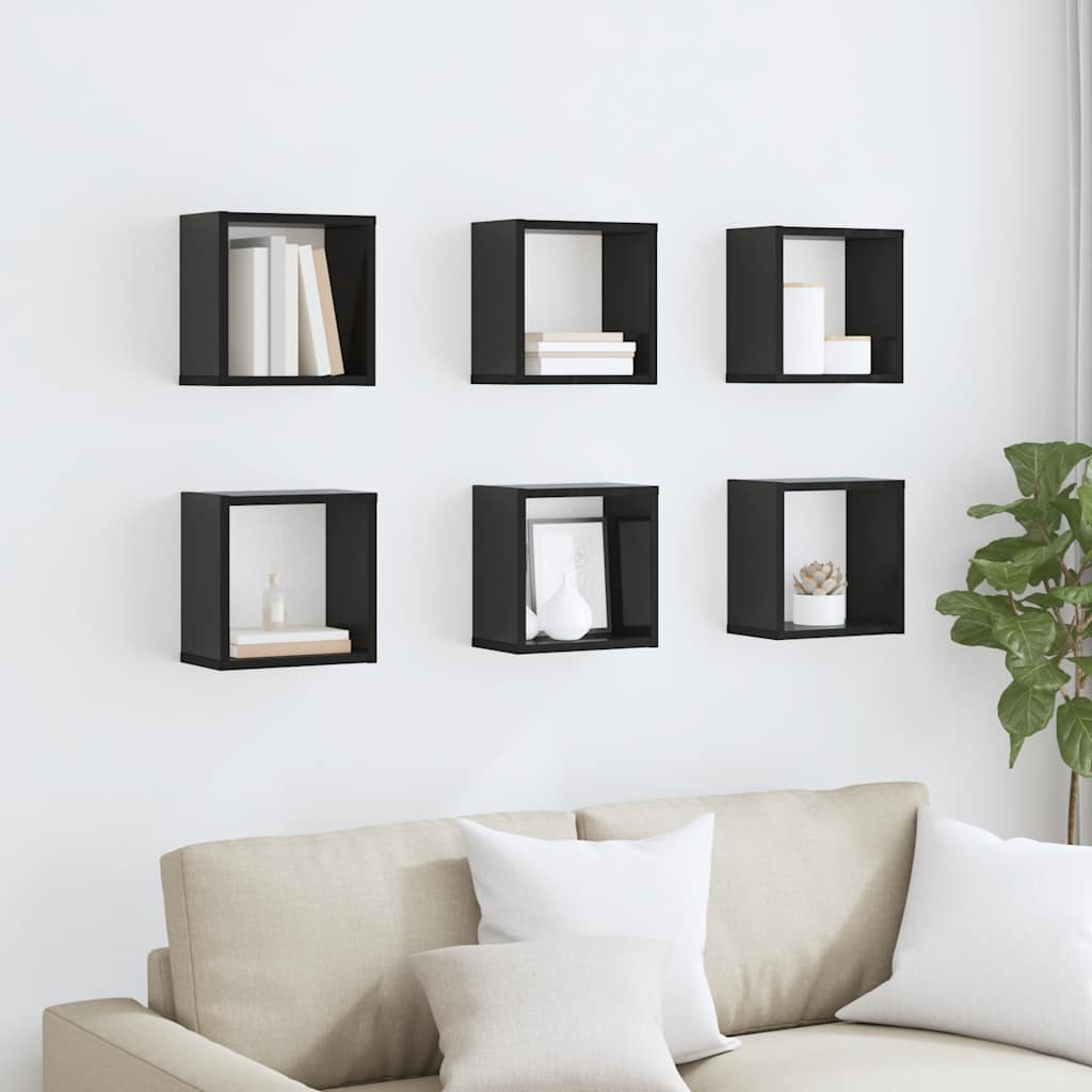 Wall Cube Shelves 6 pcs High Gloss Black 26x15x26 cm