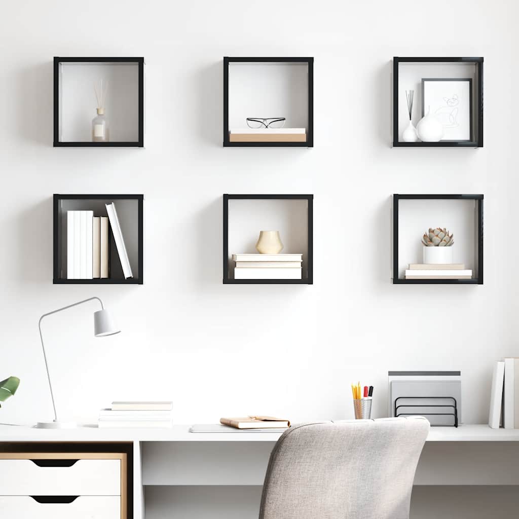 Wall Cube Shelves 6 pcs High Gloss Black 26x15x26 cm