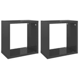Wall Cube Shelves 2 pcs High Gloss Grey 26x15x26 cm - Front View