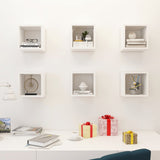 Wall Cube Shelves 6 pcs White 22x15x22 cm - Side View