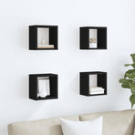 Wall Cube Shelves 4 pcs Black 22x15x22 cm