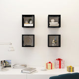 Wall Cube Shelves 4 pcs Black 22x15x22 cm - Side View