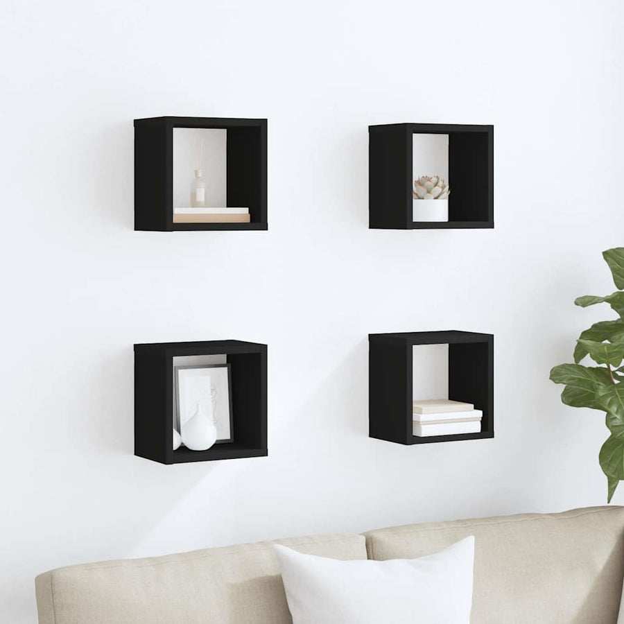 Wall Cube Shelves 4 pcs Black 22x15x22 cm