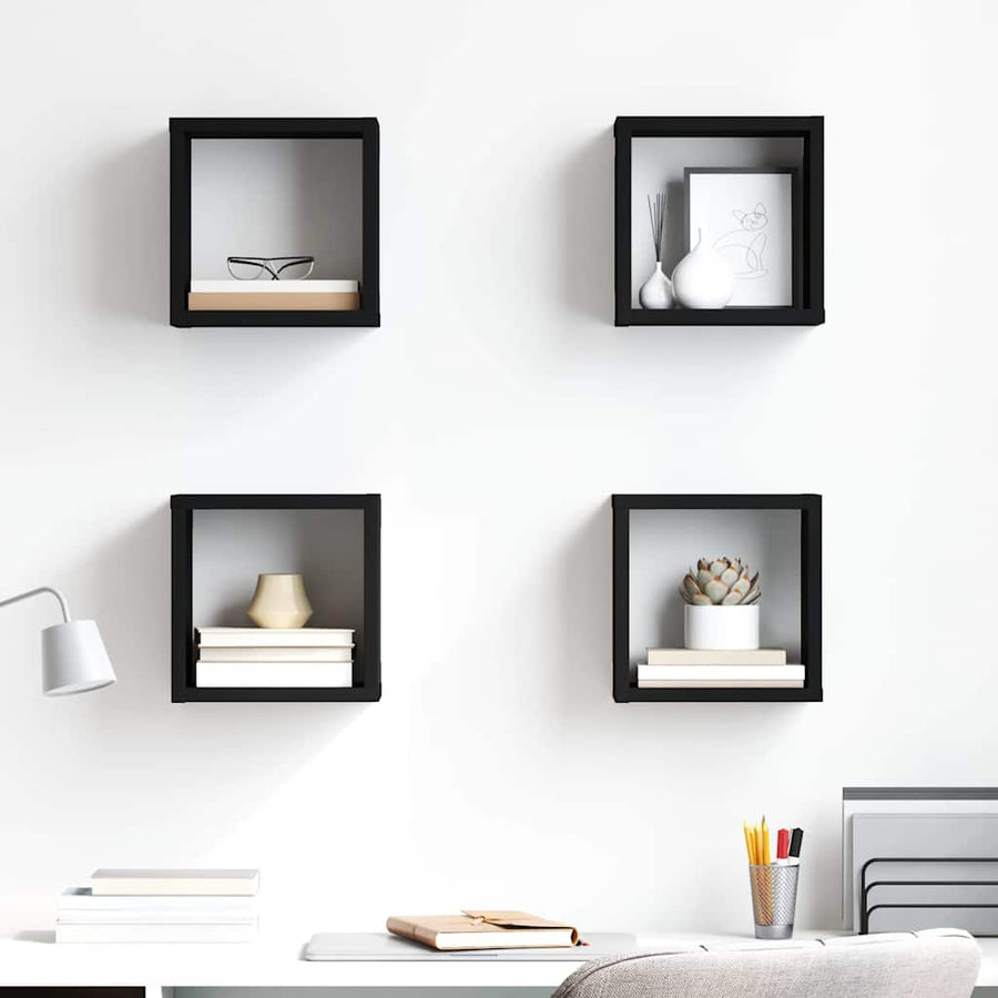 Wall Cube Shelves 4 pcs Black 22x15x22 cm