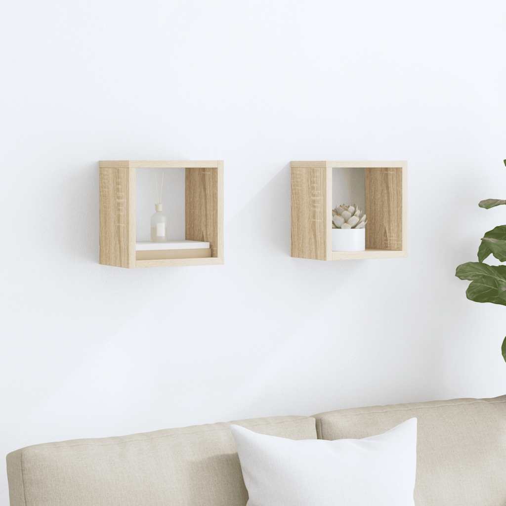 Wall Cube Shelves 2 pcs Sonoma Oak 22x15x22 cm
