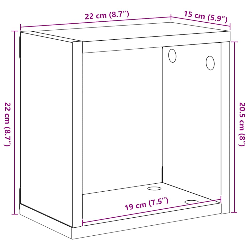 Wall Cube Shelves 2 pcs Sonoma Oak 22x15x22 cm