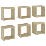 Wall Cube Shelves 6 pcs Sonoma Oak 22x15x22 cm - Front View