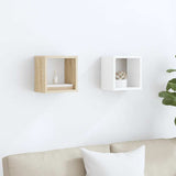 Wall Cube Shelves 2 pcs White and Sonoma Oak 22x15x22 cm