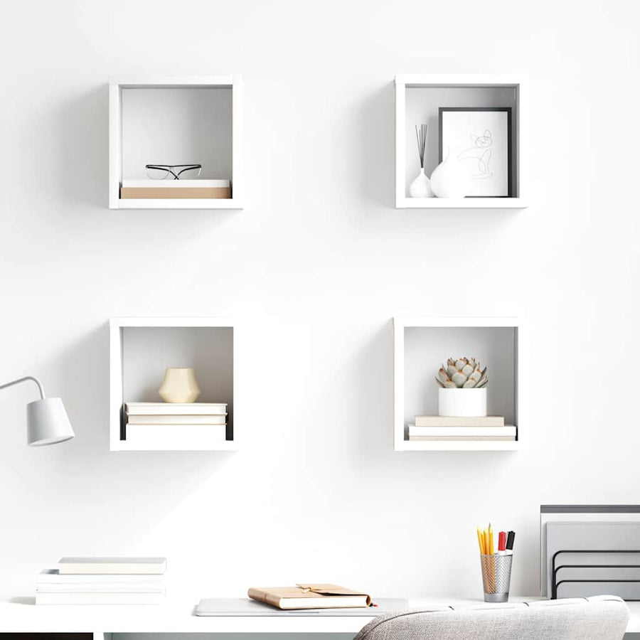 Wall Cube Shelves 4 pcs High Gloss White 22x15x22 cm