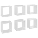 Wall Cube Shelves 6 pcs High Gloss White 22x15x22 cm - Front View