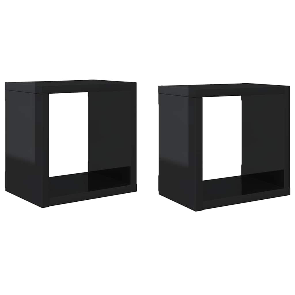 Wall Cube Shelves 2 pcs High Gloss Black 22x15x22 cm