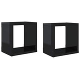 Wall Cube Shelves 2 pcs High Gloss Black 22x15x22 cm