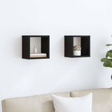 Wall Cube Shelves 2 pcs High Gloss Black 22x15x22 cm - Side View