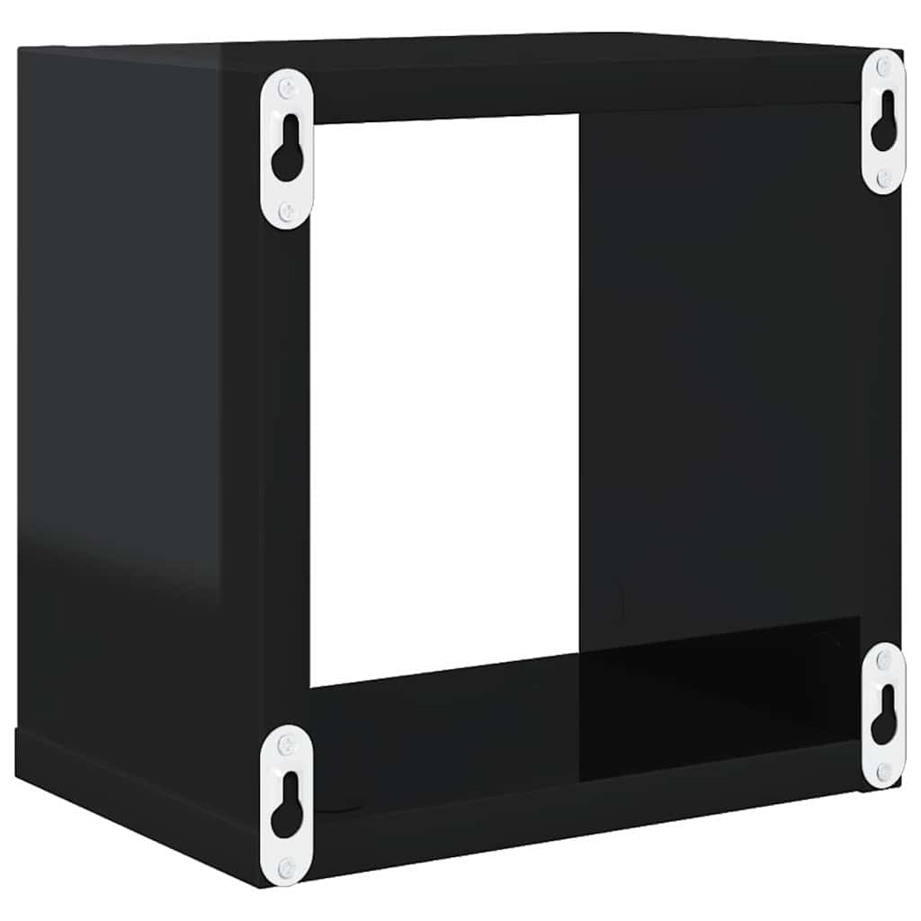 Wall Cube Shelves 2 pcs High Gloss Black 22x15x22 cm