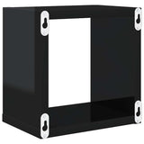 Wall Cube Shelves 2 pcs High Gloss Black 22x15x22 cm