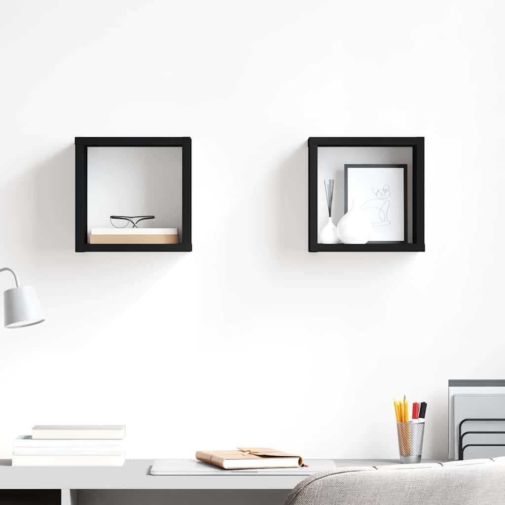 Wall Cube Shelves 2 pcs High Gloss Black 22x15x22 cm