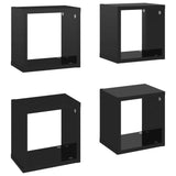 Wall Cube Shelves 4 pcs High Gloss Black 22x15x22 cm - Front View