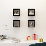 Wall Cube Shelves 4 pcs High Gloss Black 22x15x22 cm - Side View
