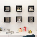 Wall Cube Shelves 6 pcs High Gloss Black 22x15x22 cm - Side View
