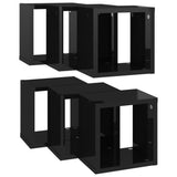 Wall Cube Shelves 6 pcs High Gloss Black 22x15x22 cm - 45-Degree Angle