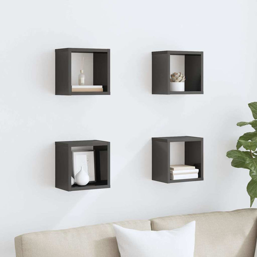 Wall Cube Shelves 4 pcs High Gloss Grey 22x15x22 cm