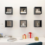 Wall Cube Shelves 6 pcs High Gloss Grey 22x15x22 cm - Side View