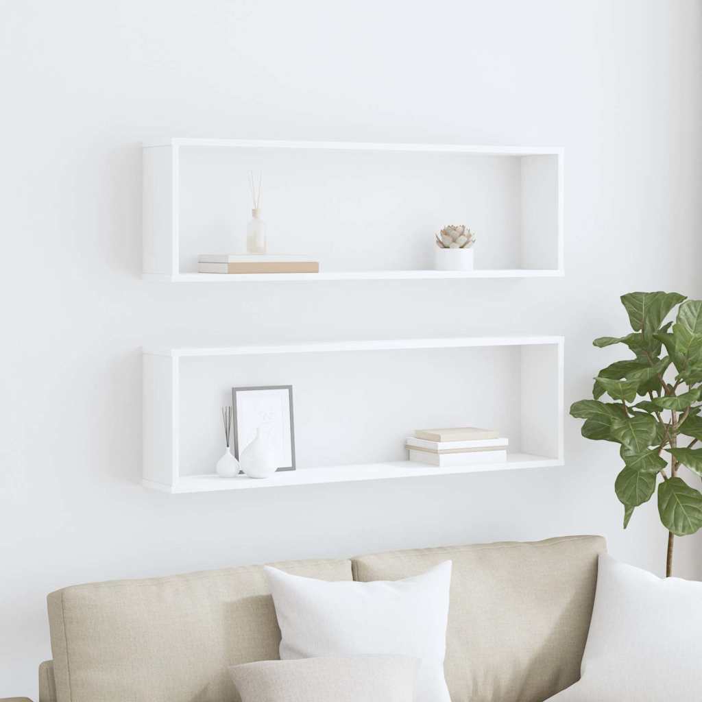 Wall Cube Shelves 2 pcs White 100x15x30 cm Engineered Wood